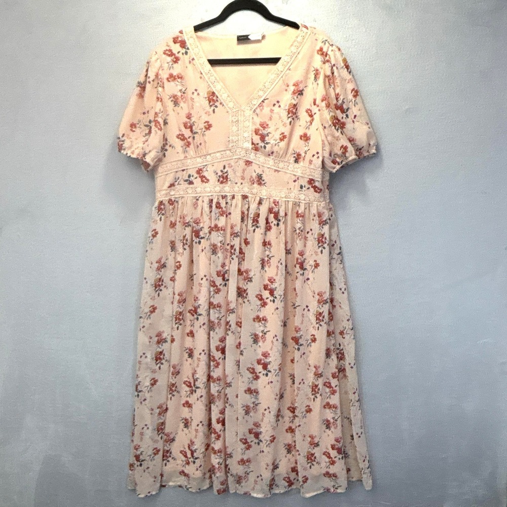 PIPER & SCOOT Exclusive Floral Maxi Dress Womens XXL Peach Chiffon Crochet 2XL